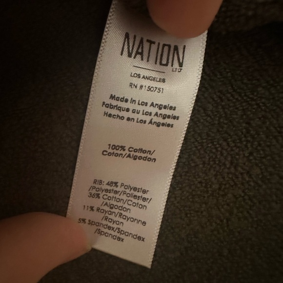 Nation Ltd Olive Green Balloon Sleeve Cropped Sweatshirt Sz S Boxy Minimalist - Picture 8 of 9